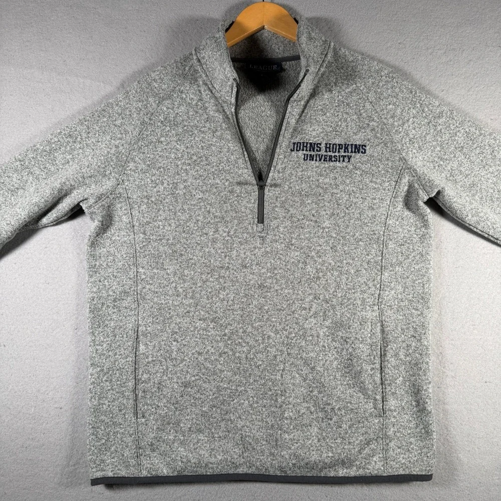 League Johns Hopkins University Quarter Zip Pullover Heather Gray Mens Large